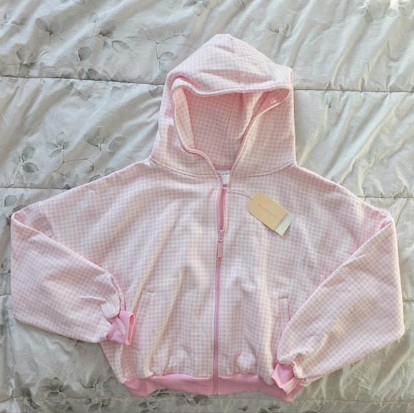 Target Blogilates Marshmallow Full Zip Hooded Sweatshirt Pink Gingham - Picture 4 of 7